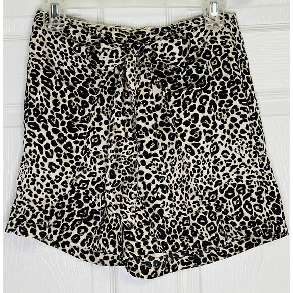 Mi Ami Women's Leopard Relaxed Fit Shorts Tie Front Belted Zip Back Size Small - Picture 1 of 9